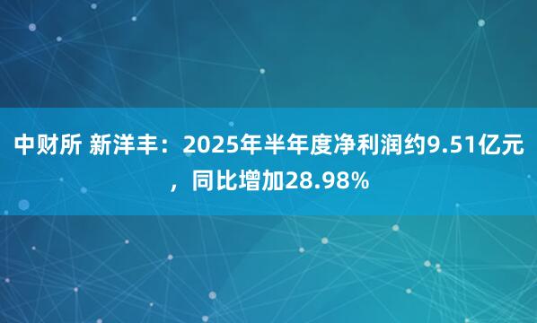 中财所 新洋丰：2025年半年度净利润约9.51亿元，同比增加28.98%
