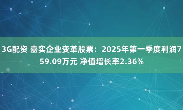 3G配资 嘉实企业变革股票：2025年第一季度利润759.09万元 净值增长率2.36%